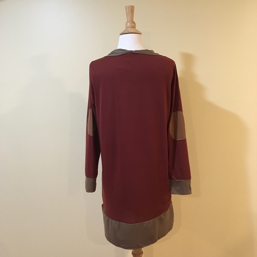 Elbow Patch Cowl Neck Faux Layers Colorblock Tunic - Picture 6 of 6